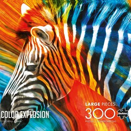 Buffalo Games - Color Explosion - Colorful Zebra - 300 Large Piece Jigsaw Puzzle for Adults Challenging Puzzle Perfect for Game Nights - Finished Puzzle Size is 21.25 x 15.00