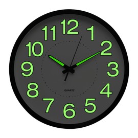 bakbrand Night Light Wall Clock 12 Inch Non-Ticking Silent Luminous Decor Clock White Round Glow in The Dark Battery Operated Wall Clocks for Home/Garage/Office/Living Room/Bedroom/Kitchen