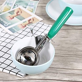 Cuchara de helado, cuchara de helado de acero inoxidable Cuchara de fruta Cuchara de helado Cuchara de helado práctica con mango de plástico Herramienta de cocina(6.5 cm verde)