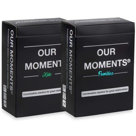 OUR MOMENTS Parents Bundle: 200 Thought Provoking Conversation Starters for Parent-Child Relationship Building - Fun Car Travel, Road Trip Card Questions Game for Families (2 Decks: Kids + Families)
