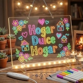 Tablero De Notas LED, LED Drawing Board Con Soporte Invisible, 7 Colores Y 4 Modos,Incluye Adaptador, Cadena Para Colgar, Gancho,7 Marcadores Y Botell