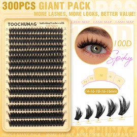 Spiky Lash Clusters 300pcs 100D Long Eyelash Clusters 12-20mm Manga Lashes Individual Volume Cluster Eyelash Extensions Thick DIY Plume Flake Cluster Lash Extension by TOOCHUNAG