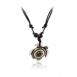 COLORFUL BLING 6pcs Artificial Bone Carving Sea Turtles Pendant Necklaces Set Medallion Symbol Adjustable Cotton Cord Yin Yang Hawaiian Surfer Lucky Amulet Jewelry for Women Men Unix-White B