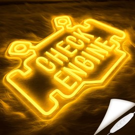 Check Engine Neon Signs for wall decor, Garage Neon Sign for Man Cave, Piston Engine Led Light Signs with Dimmer, Piston Decoration USB Powered with Switch