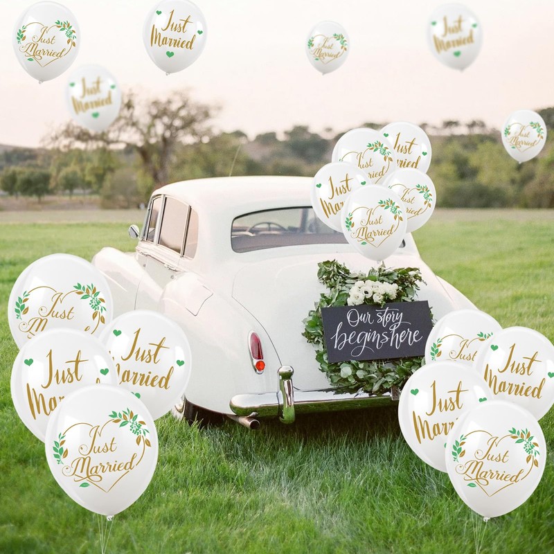HOWAF Just Married Decorations, 20pcs White Just Married Balloons Wedding