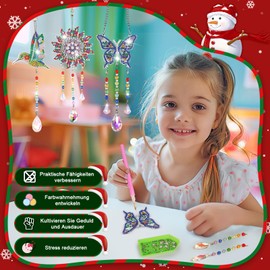 Girls Gifts 5 6 7 8 9 10 11 12 Years, DIY Diamond Painting Craft Set from 5 6 7 8 Years, Sun Catcher Crystals for Hanging Wind Chime Crafts