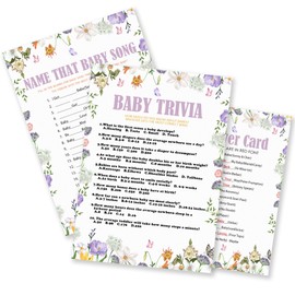 KPTQO Flowers Baby Shower Games - Name That Baby Song & Trivia - 30 Can be Used on Both Sides Game Cards & 1 Answer Card for Boys & Girls-Gender Reveal Activity, Party Favors & Decorations - B02