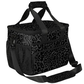 Soft Cooler Bag Black Leopard Print Insulated Lunch Box for Men & Women, Large Leakproof Lunch Bag Portable Beach Cooler for Work, Picnic, Road Trips,Fishing, Travel, Camping