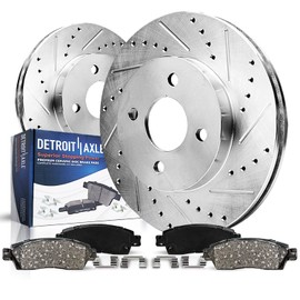 Detroit Axle - Front Brake Kit for 2011-2019 Ford Fiesta, Drilled and Slotted Disc Brake Rotors Ceramic Brakes Pads 2012 2013 2014 2015 2016 2017 2018 Replacement : 10.15" inch Rotor