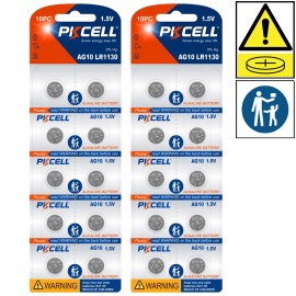 PKCELL Lot LR1130 AG10 389 Alkaline Battery 1.5V Button Cell for Watch Calculator US - 20 PCS