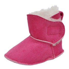 Hollert Baby Lambskin Shoes with Velcro Fastening Unisex Children's Slippers Merino Sheepskin, Pink