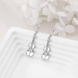 YFN Violin Earrings Sterling Silver Violin Dangle Drop Leverback Earrings Jewellery Music Lover Gifts for Women Girls Men
