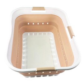 SAMMART 42L (11 gallon) Collapsible Plastic Laundry Basket - Foldable Pop Up Storage Container/Organizer - Space Saving Hamper/Basket (White/Beige)