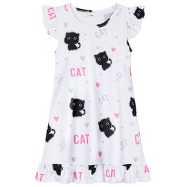 COTRIO Cat Nightgowns for Toddler Girls Cartoon Nightdress Sleepover Nightshirts Nightie Kids Pajamas Party Sleepwear Size 4t (3-4 Years, White)