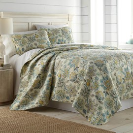 Southshore Fine Living, Inc. Oversized Quilt Set, All Season California King Quilts, Floral Coverlet, 3-Piece Set Bohemian Bedding with Two Matching Quilted Pillow Shams, King/California Size, Cream