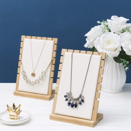 MyGift Bamboo & White Panel Jewelry/Necklace Tabletop Display Boards, Set of 2
