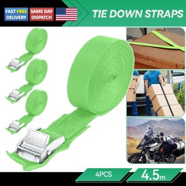 Unbranded Set Of 4 Lashing Straps Cargo Luggage Tie Down Cam  Buckle Roof Rack 450cm*2.5cm