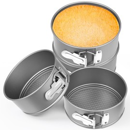 Funnymoom 4 Pcs 6 Inch Non Stick Springform Pan with Removable Bottom Carbon Steel Round Springform Cheesecake Pan with Stainless Steel Spring Buckles for Baking Kitchens Restaurant(Gray)
