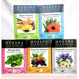 Tea gift set - Moksha Ayurveda Tea - 120 Tea Bags - Soursop Tea - Moringa Tea - Green Tea Chamomile Tea - Ginger Tea -Turmeric Tea - Hibiscus Tea - Mint Tea - Lemongrass - Healthy Tea Variety pack