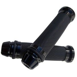 MotorToGo Black CNC Aluminum 7/8" 22mm Handlebar Bar Gel Rubber Grips with CNC Bar-End Cap for 2015 Honda Grom 125