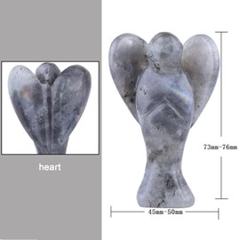 Nupuyai 3" Labradorite Guardian Love Heart Crystal Angel Statue, Carved Pocket Angel Figurine Spiritual Healing Stone Ornament for Home Office Decor
