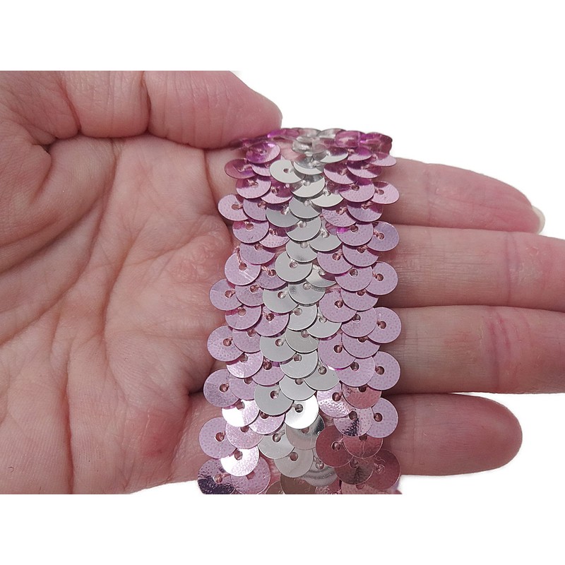 キラリ手芸部 No.1700スパンコールブレード収縮性タイプ_ピンク色_幅3.0cm×長さ2ｍ巻き シークイン sequin