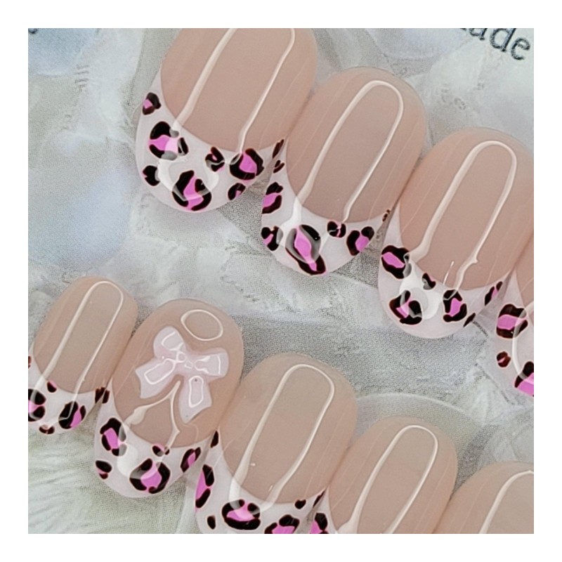Pink Leopard Handmade Nail Tips - Square M / 핑크