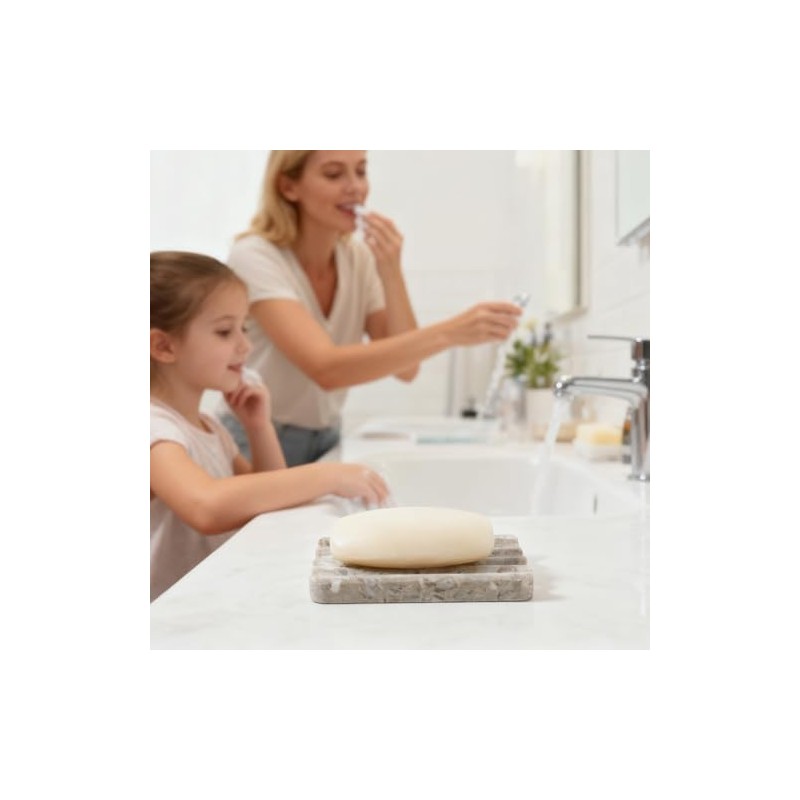 Karibiber - Jabonera de mármol gris para encimera de cocina,