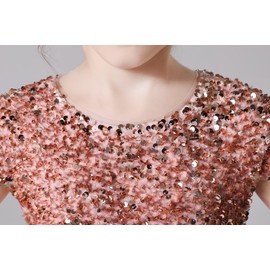 Flower Girls Dress Birthday Party Wedding Jr Bridesmaid Dresses Puffy Tulle Princess Shining Sequins Floor Length Pageant Gown Blush Pink 4