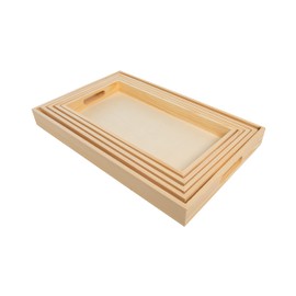 Wooden Nested Serving Trays - Set of 5 Unfinished Trays with Cut-Out Handles for Crafts, Serving, and Home Décor (Rectangle)
