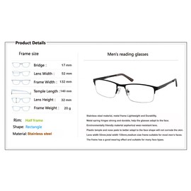 EYECEDAR Amcedar 5 Stuks Lesebrille Herren Quadratischer Rahmen Federscharniere Metall Grau Edelstahl Material Lesebrille +1.50