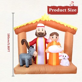 PIPIMOUSE 6FT Christmas Inflatables Nativity Scene Outdoor Decoration with LED Light, Christmas Blow Up Yard Decoration Large Nativity Sets for Garden Lawn Patio Xmas Holiday Indoor Party Decor