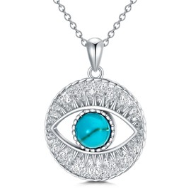 BETHZA Evil Eye Necklace Mal de Ojo Pendant 925 Sterling Silver Natural Turquoise Gemstone Protection Lucky Jewelry Gifts for Women