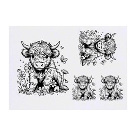 4 x 'Baby Highland Cow' Temporary Tattoos - Water Resistant, Skin-Safe, Non-Toxic Transfers, Mixed Sizes (TO00080196)