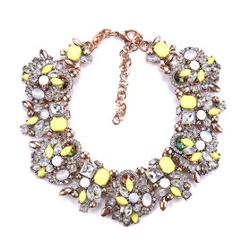 Zthread Bib Statement Necklace Colorful Glass Crystal Collar Choker Necklace for Women Fashion Accessories, crystal-metal, Rhinestone