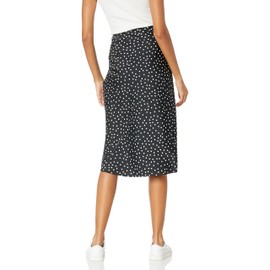 The Drop Women's Maya Silky Slip Skirt, Black/White Polka Dot Print, L