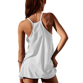 GTLIAE Summer Dress for Women 2025 Hot Shot Mini Romper Dresses Athletic Spaghetti Strap Tennis Dress Built in Shorts(White-XS)