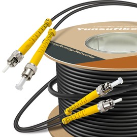 Yunsufiberpro 500ft / 150m Armored OD-5mm OS2 ST to ST Single Mode Fiber Cable, ST-ST Fiber Optic Patch Cord, Duplex 9/125um SMF Optical Jumper, Black