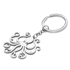Stainless Steel 18K Gold Silver Plated Rhinestone Octopus Keychain Charm Ocean Gifts Key Ring For Women Car Bag Wallet Decor (Silver)