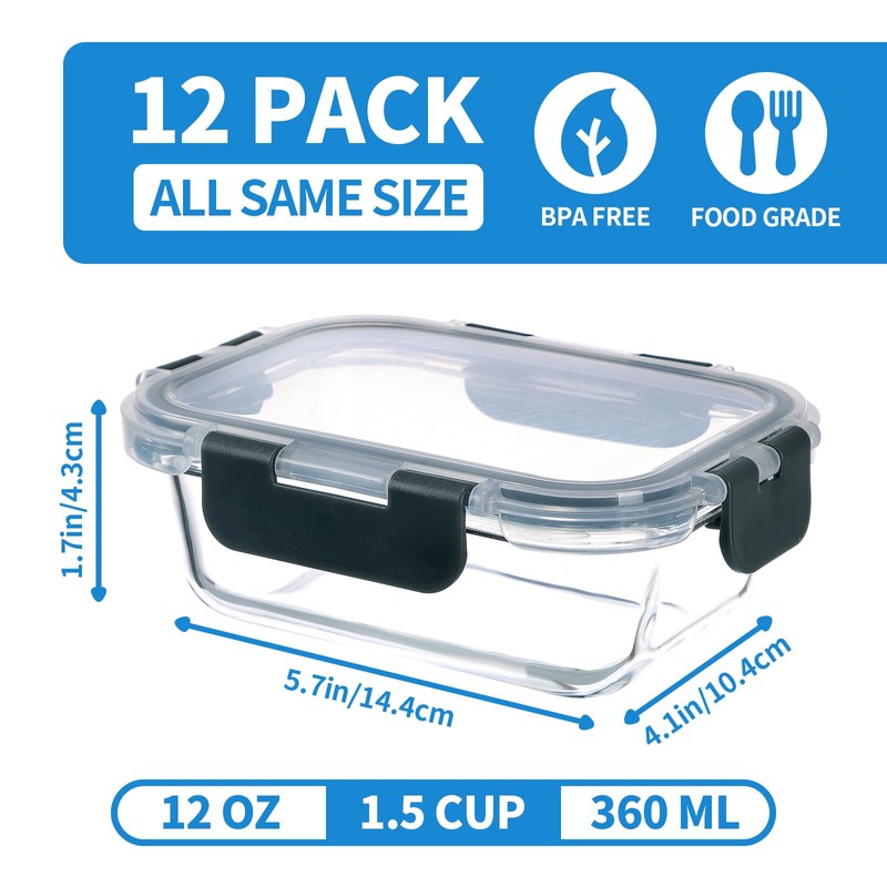 GULFLIN 24-Piece Small Glass Food Storage Containers with Lids Airtight,