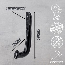 Vanacara Wall Mount Wrought Iron Hooks Coat Railroad Spike Rack Hand Forged Iron Rod Heavy Duty Rustic Hooks Heavy -Black Set of 2