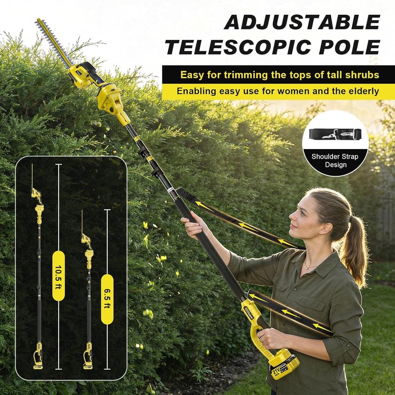4-in-1 Pole Hedge Trimmer Cordless, Electric Hedge Trimmer and Grass