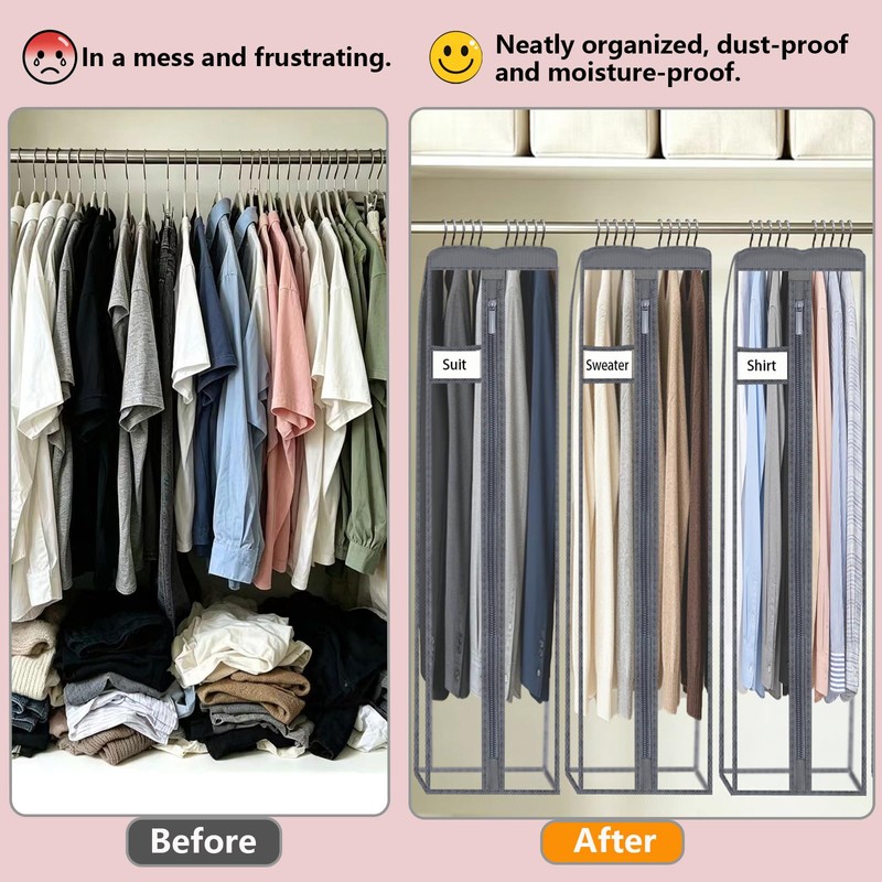roomtalk Clear Garment Bags for Hanging Clothes 10" Side Gusset,