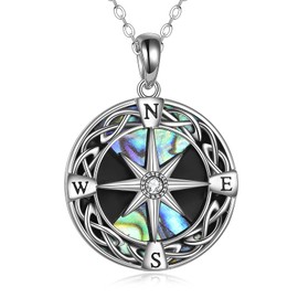 Compass Necklace Sterling Silver Celtic Knot Abalone Shell Compass Pendant Inspirational Graduation Jewelry Gifts for Women
