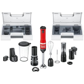BLACK+DECKER Kitchen Wand Cordless Immersion Blender, 6 in 1 Multi Tool Set, Hand Blender with Charging Dock, Red (BCKM1016KS06)