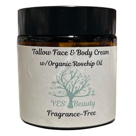 Tallow Face & Body Cream w/Organic Rosehip Oil - Fragrance-free/Unscented - Grass Fed 4 oz (4 oz.)