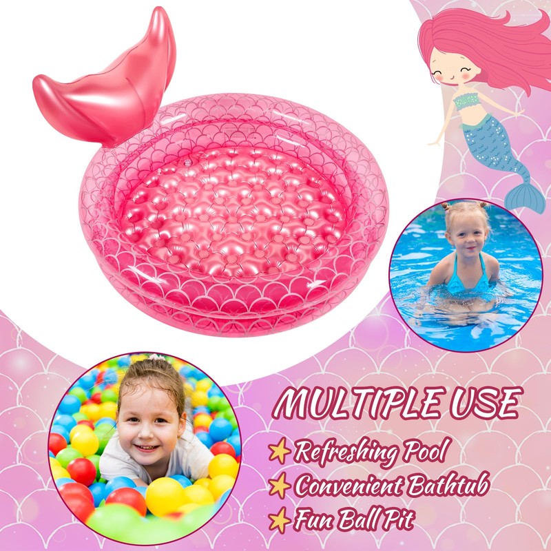 PullCrease 47" Inflatable Mermaid Pool Backyard Round Swimming Pool for