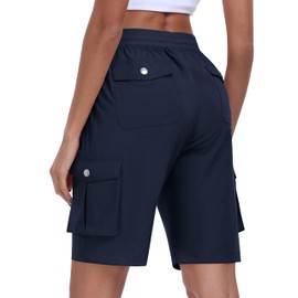 MoFiz Women 10" Hiking Cargo Short with Zipper Pocket Quick Dry Lightweight Summer Travel Running Short Navy,XL