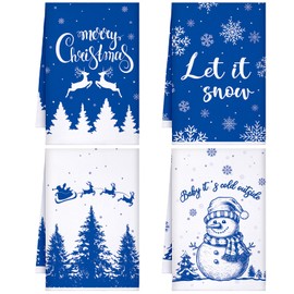 Sratte 4 Paños de Cocina Navideños Azules de Copo de Nieve 16 x 24 Pulgadas Toallas de Mano de Árbol de Navidad Invierno Muñeco de Nieve Trapos de Cocina Blancos Azules Absorbentes (Copo de Nieve)