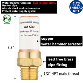 (1 Pack) Lidertik Water Hammer Arrestor 1/2 Inch MIP Thread Connect Copper Chamber For Pipe LI-DSC-130-3(1 PC)